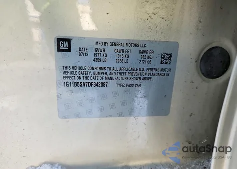 2013 Chevrolet Malibu Ls из США, поврежденный, VIN 1G11B5SA7DF342087